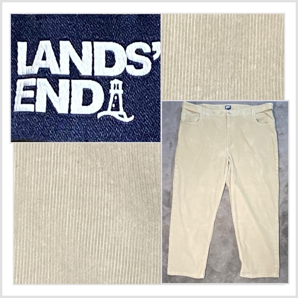 Lands' End Men‎ Expanable Waist 50 x 30 Five Pocket Tan Khak Fine Whale Corduroy